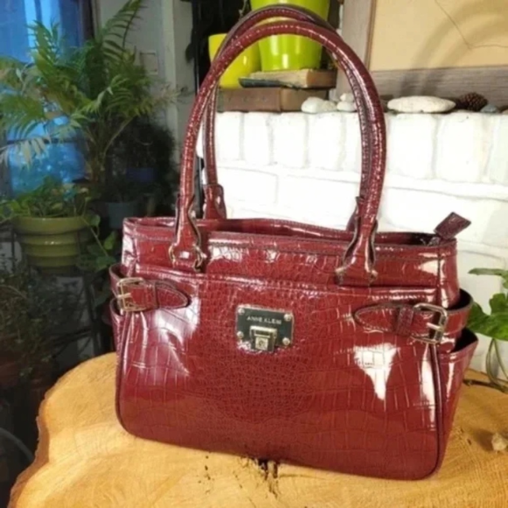 Anne Klein Faux Croc Patent Leather Shoulder Bag
